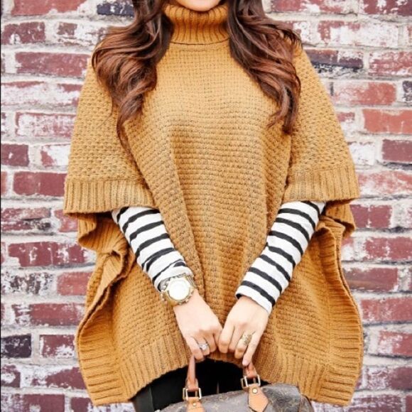 XXI CABLE KNIT OVERSIZE PONCHO SWEATER - Picture 1 of 5